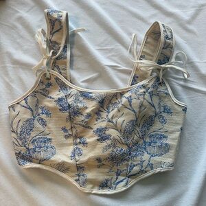 Floral Blue and Cream Women's Top